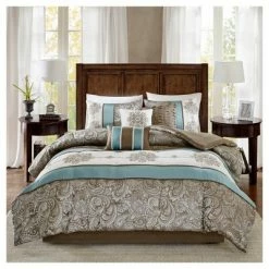 Best deal ⭐ Madison Park Sharon 7pc Polyester Jacquard Comforter Bedding Set with Bedskirt 🧨