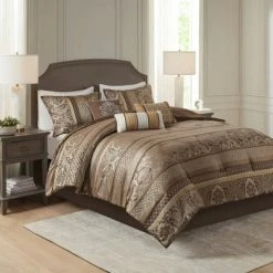 Budget ✨ Madison Park 7pc Mirage Polyester Jacquard Comforter Bedding Set Gray 😀