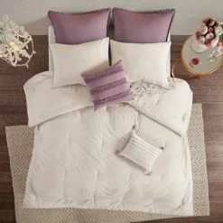 Flash Sale ⭐ Madison Park 8pc Kaia Cotton Printed Reversible Comforter Set Ivory/Purple 😀