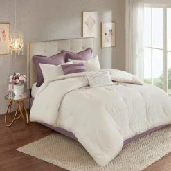 Flash Sale ⭐ Madison Park 8pc Kaia Cotton Printed Reversible Comforter Set Ivory/Purple 😀 -Bedding Sets & Collections Sales Shop unnamed file 3771