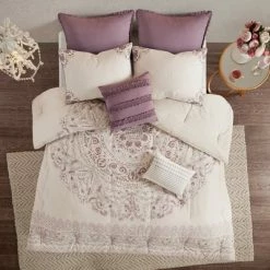 Flash Sale ⭐ Madison Park 8pc Kaia Cotton Printed Reversible Comforter Set Ivory/Purple 😀 -Bedding Sets & Collections Sales Shop unnamed file 3785