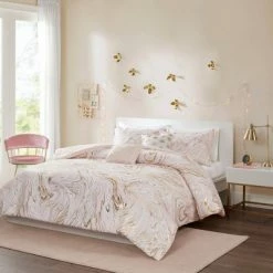 Cheap 👏 Intelligent Design Vanessa Metallic Printed Comforter Set Blush/gold 🎉