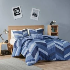 Cheap 👍 Intelligent Design Twin/Twin Extra Long Ryder Chevron Printed Comforter Set - Navy ⌛