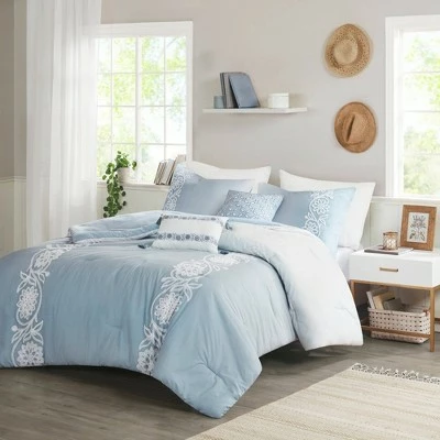New π Madison Park Ellie Cotton Comforter Set Blue π 1 New π Madison Park Ellie Cotton Comforter Set Blue π