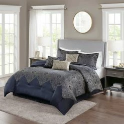 Flash Sale 💯 Madison Park 7pc Maya Jacquard Comforter Set Navy 😍