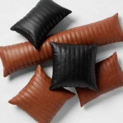 Budget ⭐ Faux Leather Channel Stitch Decorative Throw Pillow Collection - Threshold™ 😀