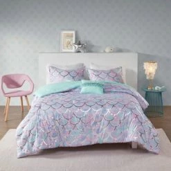 Outlet 😍 Mi Zone Daphne Metallic Printed Reversible Comforter Set Aqua 😀 -Bedding Sets & Collections Sales Shop unnamed file 5257