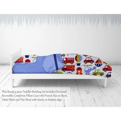 Best Pirce 🎁 Bacati - Transportation Blue Navy Green Red Orange 4 pc Toddler Bedding Set ❤️ 1 Best Pirce 🎁 Bacati - Transportation Blue Navy Green Red Orange 4 pc Toddler Bedding Set ❤️