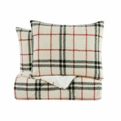 Discount ✨ London Fog Popcorn Plaid Plush Comforter Set Black/red 👍