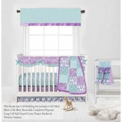 Wholesale 😀 Bacati - Paisley Isabella Purple Lilac Aqua 6 pc Crib Bedding Set with Long Rail Guard Cover 🎉