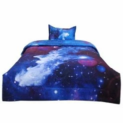 Cheapest ✨ 2 Pcs Polyester Twin All-season Galaxies Reversible Bedding Sets Galaxies Dark Blue - PiccoCasa ✨