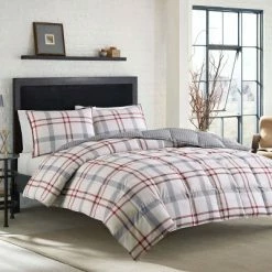 Best Pirce 𧨠Portage Bay Plaid Comforter and Sham Set Silver - Eddie Bauer® π€©