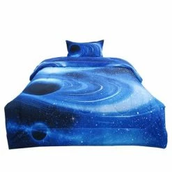 Promo 🎁 2 Pcs Polyester Twin Galaxies All-season Reversible Bedding Sets Galaxies White Blue - PiccoCasa 🧨