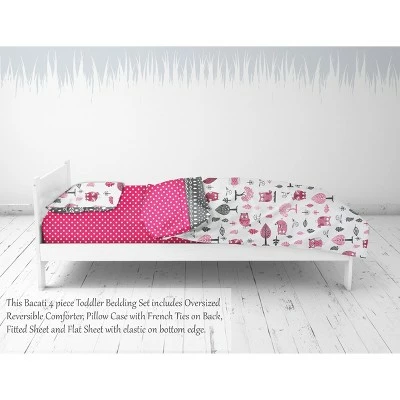 Cheap 🧨 Bacati - Owls in the Woods Pink Fuschia Gray 4 pc Toddler Bedding Set 💯 1 Cheap 🧨 Bacati - Owls in the Woods Pink Fuschia Gray 4 pc Toddler Bedding Set 💯