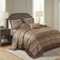 Coupon 💯 Madison Park 5pc Mirage Jacquard Bedding Set Brown ⌛
