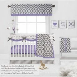 Discount ❤️ Bacati - Love Gray Lilac 10 pc Crib Bedding Set with Long Rail Guard Cover 😀