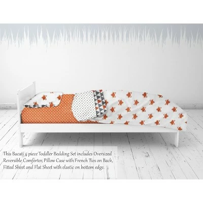Discount 🛒 Bacati - Playful Fox Orange Gray 4 pc Toddler Bedding Set 🎁 1 Discount 🛒 Bacati - Playful Fox Orange Gray 4 pc Toddler Bedding Set 🎁