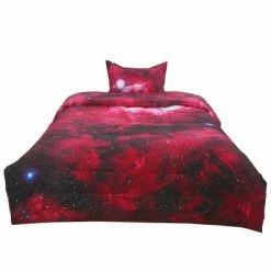 Hot Sale 🧨 2 Pcs Polyester Twin Galaxies All-season Reversible Bedding Sets Galaxies Red - PiccoCasa 😀