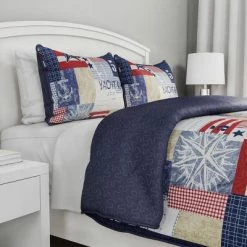 Cheapest 🛒 Hastings Home Nautical Americana Patchwork Quilt Set Multicolored ⭐