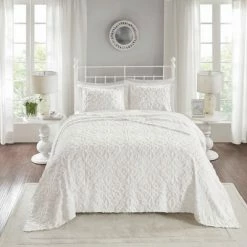 Cheap 🎁 Madison Park White Amber Cotton Chenille Bedspread Set 💯