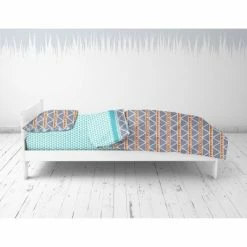 Cheap ⌛ Bacati - Liam Aqua/Orange/Navy Triangles Muslin 4 pc Toddler Bedding Set 🤩