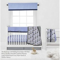 Budget 🎁 Bacati - Elephants Blue/Navy/Gray 6 pc Crib Bedding Set with Long Rail Guard Cover ✨