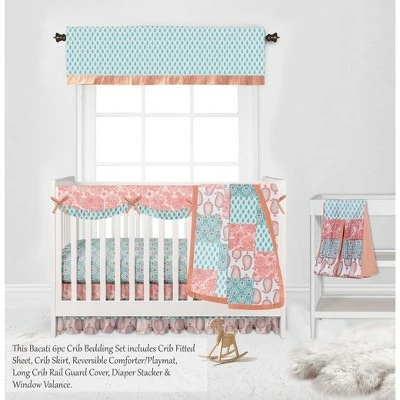 Cheapest 🎉 Bacati - Paisley Sophia Coral Aqua 6 pc Crib Bedding Set with Long Rail Guard Cover 🤩 1 Cheapest 🎉 Bacati - Paisley Sophia Coral Aqua 6 pc Crib Bedding Set with Long Rail Guard Cover 🤩