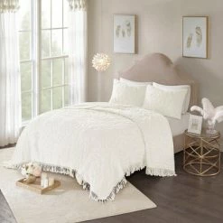 Brand new 🌟 Madison Park 3pc Cecily Cotton Medallion Fringe Coverlet Set Gray 🌟