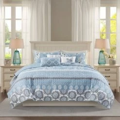 Deals ⌛ Madison Park Loraine Cotton Printed Coverlet Set Blue 🧨 -Bedding Sets & Collections Sales Shop unnamed file 8514
