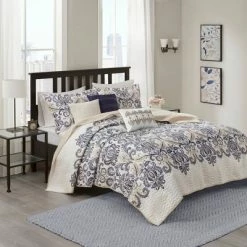 Best reviews of ❤️ 6pc Cascade Scroll Quilted Coverlet Set Blue - Madison Park 🛒