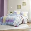 Cheapest 🎁 Intelligent Design Helena Printed Cotton Coverlet Set Blue/Purple/Yellow 🌟