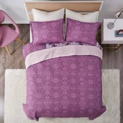 Cheapest 🎁 Intelligent Design Full/Queen Lena Printed Reversible Cotton Coverlet Set - Purple 🛒