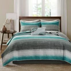 Deals 😀 Madison Park Seth Twin 6pc Complete Reversible Coverlet and Cotton Sheet Set Aqua ⌛