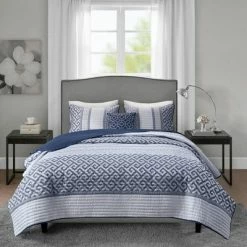 Budget 👏 Madison Park William Jacquard Coverlet Set Navy ⭐