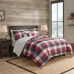 Cheap ⭐ Madison Park Ridge Herringbone to Sherpa Reversible Coverlet Set Red 🤩