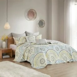Cheapest 💯 Urban Habitat Yellow Leyla 100% Cotton Printed Coverlet Set (Full/Queen) 7pcs 👍