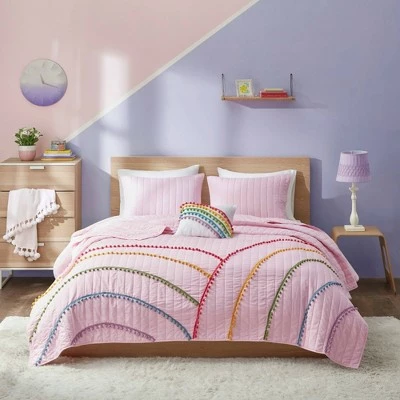 Brand new π Mi Zone Leah Rainbow/Pompom Trim Coverlet Set Pink π 3 Brand new π Mi Zone Leah Rainbow/Pompom Trim Coverlet Set Pink π - Image 3