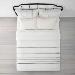 Coupon 🤩 Hearth & Hand With Magnolia Open Stripe Duvet & Sham Set Sour Cream/Railroad Gray - Hearth & Hand™ with Magnolia ⌛