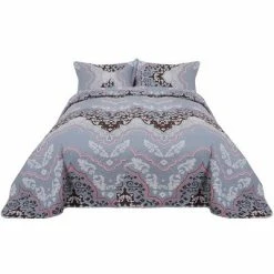 Coupon 🎉 3 Pieces Luxury Floral Pattern Polyester Lightweight soft Bedspread Set - PiccoCasa 👏