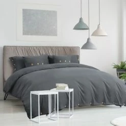 Deals ⭐ 5 Pcs 110gsm Brushed Microfiber Solid Bedding Sets Queen Dark Gray - PiccoCasa 🧨