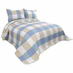 Best deal ✔️ 3 Pieces Plaid Polyester Lightweight Soft Coverlet Bedspread Set - PiccoCasa ⭐