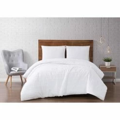 Hot Sale 💯 Carlisle Stripe Clipped Jacquard Duvet Cover Set - Brooklyn Loom White ⌛ -Bedding Sets & Collections Sales Shop unnamed file 9462