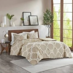 Outlet π₯ Madison Park 3pc Leena Cotton Geometric Duvet Cover Set Taupe π