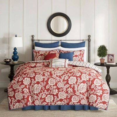 New π Madison Park 9pc Rose Cotton Twill Duvet Cover Set Red π 1 New π Madison Park 9pc Rose Cotton Twill Duvet Cover Set Red π