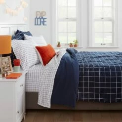 Cheap 🛒 Grid Printed Microfiber Comforter & Sheets Set - Room Essentials™ Navy 🎁