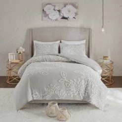 Best reviews of 🎉 3pc Danica Tufted Cotton Chenille Floral Duvet Cover Set - Madison Park ✔️