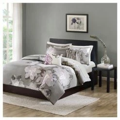 Cheap ✔️ Madison Park Gray/Purple Jasmine Watercolor Floral Duvet Cover Set 6pc 🤩