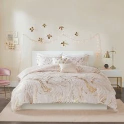 New ❤️ Intelligent Design Vanessa Metallic Printed Duvet Cover Set Blush/Gold 🔥 -Bedding Sets & Collections Sales Shop unnamed file 9995